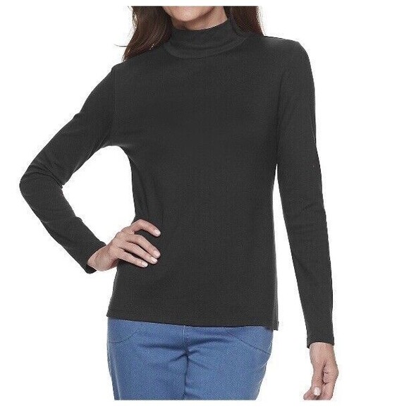 Croft & Barrow Long Sleeve 100% Cotton Mock Neck Shirt Black Sz 2XL New - Picture 1 of 6